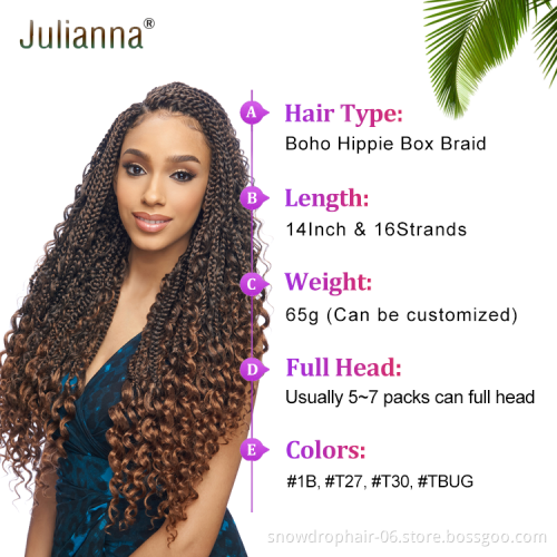 Wholesale 14 inches boho box braid bohemian box crochet hair messy boho goddess faux river locs